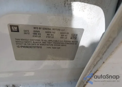 2012 Chevrolet Cruze Ltz from USA, damaged, VIN 1G1PH5SC3C7377910